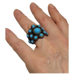 Vintage ~ N.R.T. Stamped Turquoise Blue Color Ring ~ Size 6 To 6 1/2